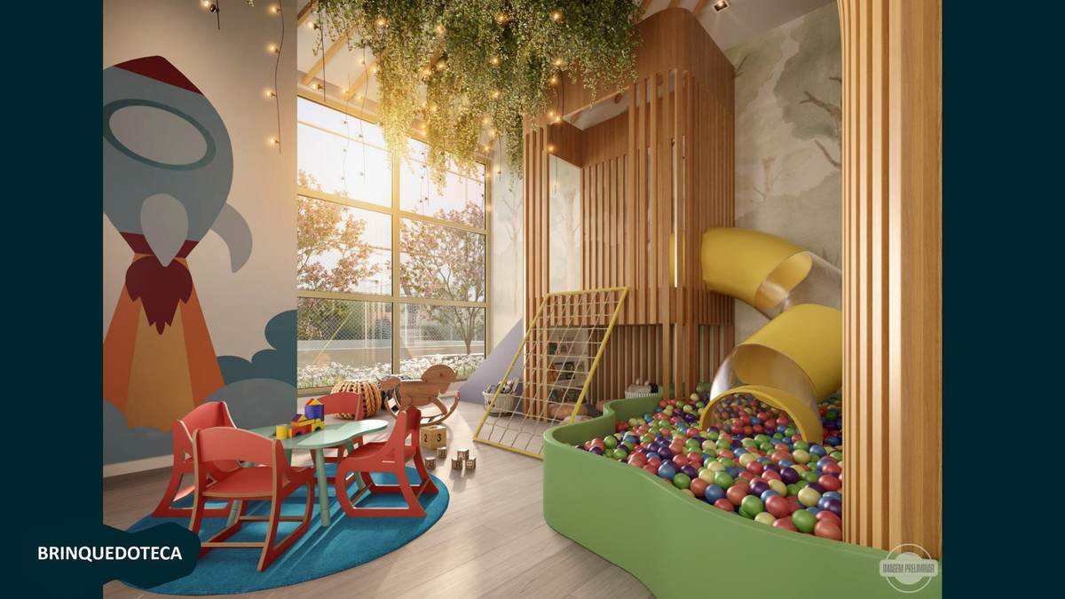 Brinquedoteca com piscina de bolinhas e escorregador